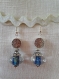 B281- boucles d'oreilles en métal argenté de style romantique avec une perle en verre transparente et bleue 