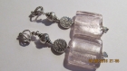 B612- boucles de d'oreilles en métal argenté de style romantique avec une grosse perle carrée en verre rose 