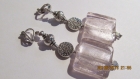 B612- boucles de d'oreilles en métal argenté de style romantique avec une grosse perle carrée en verre rose 
