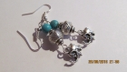 B611- boucles d'oreilles en métal argenté de style bohême et perle acrylique turquoise 