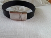 Brh2- magnifique bracelet en cuir noir et métal argenté 