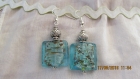 B74 - magnifiques boucles d'oreilles de style romantique en métal argenté avec une perle lampwork en verre millefiori turquoise 