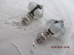B386- boucles d'oreilles en métal argenté de style romantique avec une perle en verre de murano transparente de couleur noire 