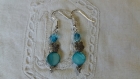 B362 - magnifiques boucles d'oreilles de style romantique en métal argenté avec une perle en nacre turquoise et une perle 
