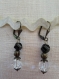 B219- magnifiques boucles d'oreilles de style vintage en métal de couleur bronze avec deux perles en cristal hélix 