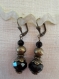 B196- magnifiques boucles d'oreilles de style vintage en métal de couleur bronze avec deux perles en cristal verre quartz 