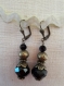 B196- magnifiques boucles d'oreilles de style vintage en métal de couleur bronze avec deux perles en cristal verre quartz 
