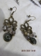 B94 - magnifiques boucles d'oreilles en métal de couleur bronze avec cabochon en verre, perles en cristal et métalliques style baroque 