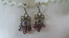 B13- magnifiques boucles d'oreilles en métal de couleur bronze de style baroque avec perles en cristal et en verre 