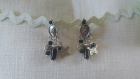 B21- magnifiques boucles d'oreilles en métal de couleur argentée de style ethnique avec des perles en verre noires 