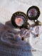 B53 - boucles d'oreilles en métal de couleur bronze avec cabochon fleurs style vintage 