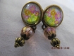 B75 - boucles d'oreilles en métal de couleur bronze avec cabochon "fleurs des champs" 