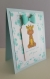 Carte de félicitations pour une naissance thème girafe et oursons, tons bleus 