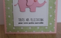 Carte félicitations naissance bébé fille éléphant rose 