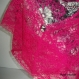 Foulard tissu dentelle rose/écru/noir et dentelle rose vif/fil argent - 619 - 