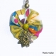 Boucle d'oreille fleur liberty vert et breloque bronze - 611 - 