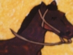 Plat a tarte en peinture sur verre avec un cheval dans le fond 