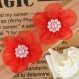 1 applique ruban fleur rouge + perles blanches 30mm 