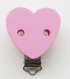 Pince clip attache tétine bois cœur rose 