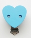 Pince clip attache tétine bois cœur bleu azur 