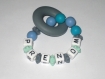 Kit hochet de dentition/jouet perle silicone turquoise alphabet blanc 