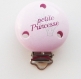 Pince clip attache tétine bois "petite princesse" rose 
