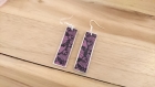 Boucles d'oreilles rectangle finess floral violet en fimo 
