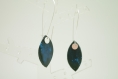 Boucles d'oreilles playa bleues grandes attaches noires argentées en pate polymère 