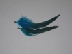 2 plume de coq bleu turquoise avec accroche métal bronze 