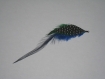 Trio plumes bleu, verte et noire à pois avec accroche métal argent 