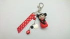 Porte clef bijou de sac "kokeishi" ruban ruban rouge à pois et grelot rouge 