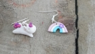 Boucles d'oreilles licorne rose et violet arc en ciel en fimo 