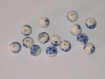 10 perles rondes porcelaine céramique fleurs bleues 