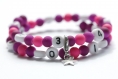 Bracelet d'allaitement sur fil à mémoire de forme de 55mm avec perles en acrylique de couleur violet et rose 