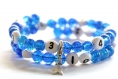 Bracelet d'allaitement sur fil à mémoire de forme de 55mm avec perles en verre craquelée de couleur bleu 