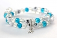 Bracelet d'allaitement sur fil à mémoire de forme de 55mm avec perles en verre craquelée de couleur transparent et turquoise 