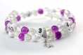 Bracelet d'allaitement sur fil à mémoire de forme de 55mm avec perles en verre craquelée de couleur transparent et violet 