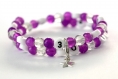 Bracelet d'allaitement sur fil à mémoire de forme de 55mm avec perles en verre craquelée de couleur violet et transparent 