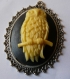 Cabochon argente oval 30x40 camee hibou 