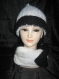 Ensemble bonnet avec pompon + snood entrelace laine mohair et acrylique 