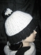 Ensemble bonnet avec pompon + snood entrelace laine mohair et acrylique 