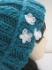 Bonnet grosse laine 100% merinos avec fleurs organza 