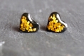 Boucles d'oreilles cœur noir et paillettes dorées bijoux en pâte polymère 