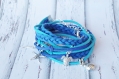 Bracelet manchette bleu manchette en cuir plusieurs rangs bracelet avec pendentifs personnalisables cadeau noël 