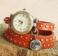Montre bracelet trois tours cuir tressé et pendentif lune montre bracelet en cuir brune personnalisable 