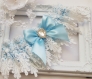 Jarretière en satin et dentelle,nœud papillon bleu avec strass jarretière de mariage 