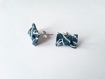 Puces d'oreilles "mini noeuds" *etoiles asanoha bleu canard* en tissu japonais 