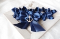 Jarretière de mariage jarretière en satin bleu avec ancre color dorée jarretière nautique, mariage nautique 