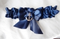 Jarretière de mariage jarretière en satin bleu avec ancre color dorée jarretière nautique, mariage nautique 