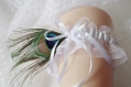 Plume de paon jarretière nuptiale pourpre plume naturelle satin blanc charretier mariage jarretière 